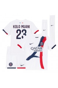 Paris Saint-Germain Randal Kolo Muani #23 Jalkapallovaatteet Lasten Vieraspeliasu 2024-25 Lyhythihainen (+ Lyhyet housut)